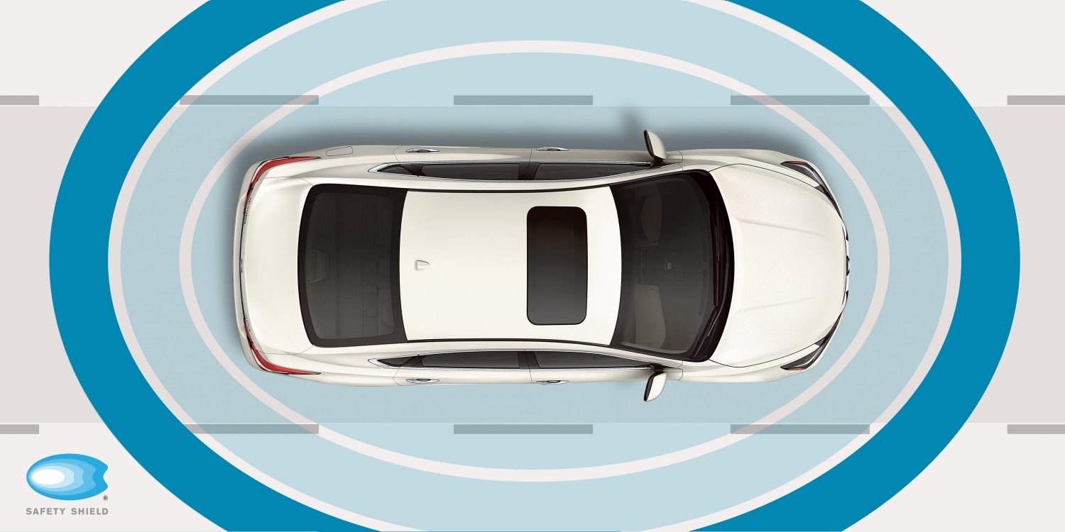 Gráfico de Safety Shield en el Nissan Altima con círculos en torno al vehículo