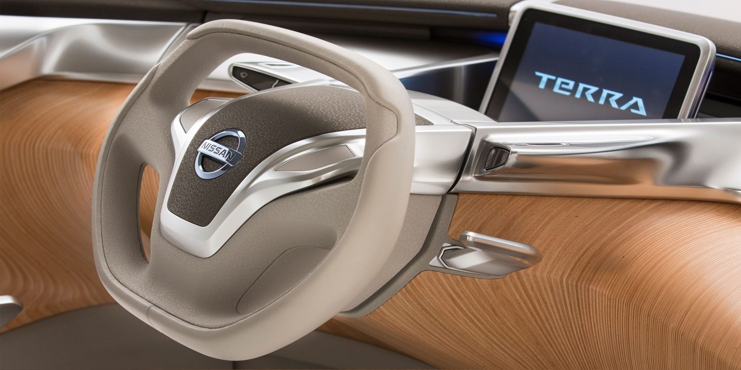 Nissan Terra SUV close up of interior steering wheel