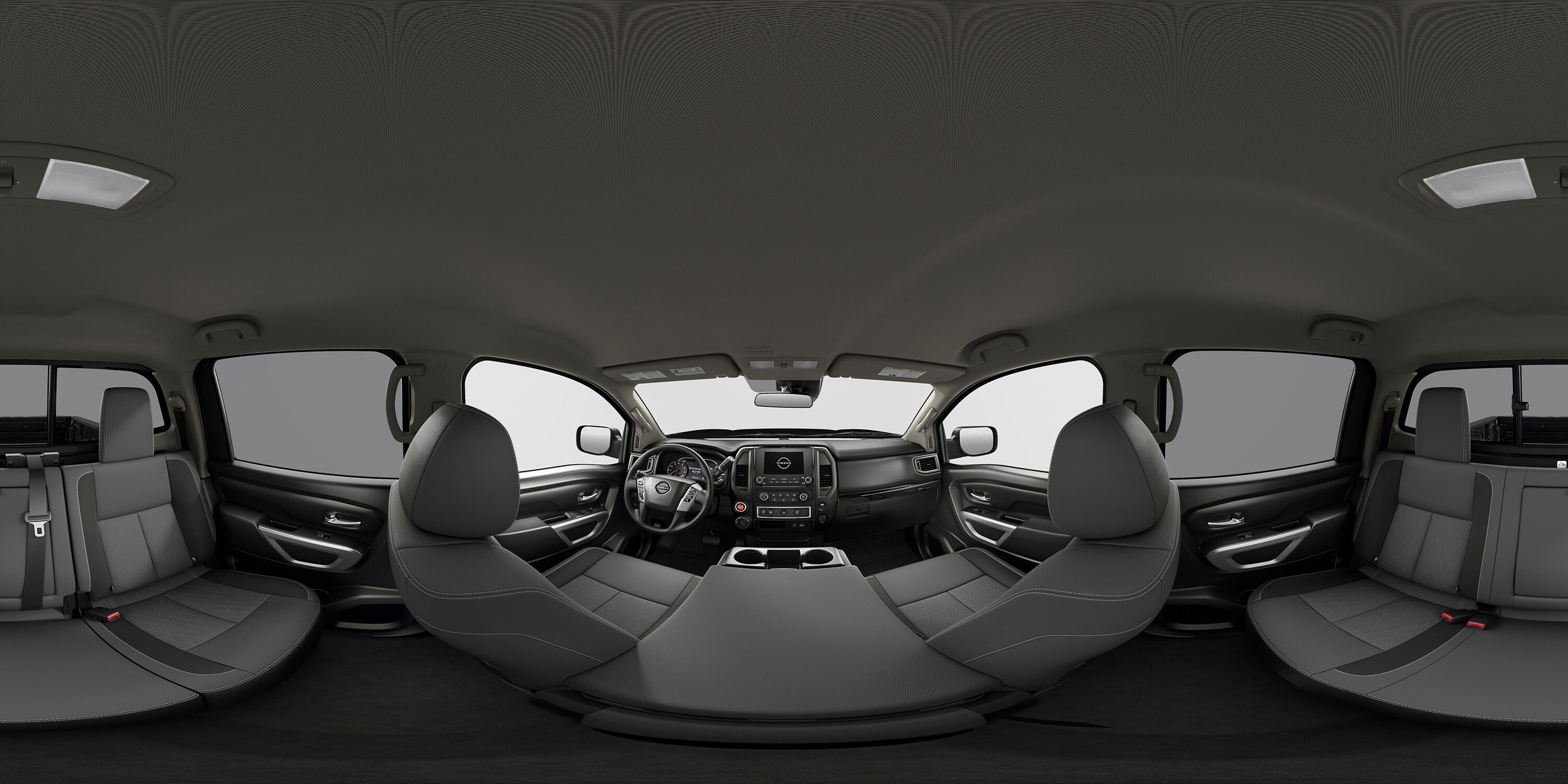 2023 Nissan TITAN Crew Cab SV interior 360 in black cloth.