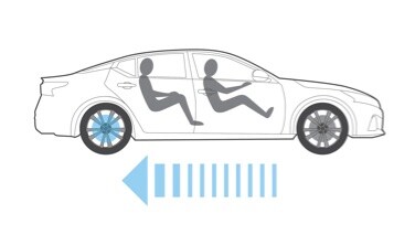 Ilustración del Nissan Altima 2022 con el auto deteniéndose con la distribución electrónica de fuerza de frenado.