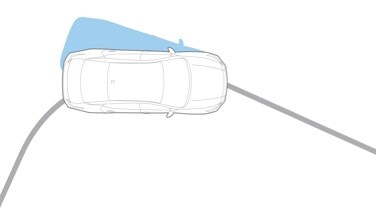 Ilustración aérea del Nissan Altima 2022 con el auto sorteando obstáculos utilizando el control dinámico del vehículo.