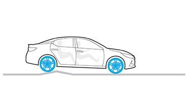 Ilustración del Nissan Altima 2022 con ruedas azules pasando por un tope que muestra el control de marcha activo.