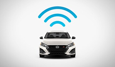 Nissan Altima 2023 con un símbolo de wi-fi sobre el auto para ilustrar NissanConnect con zona con cobertura inalámbrica de Wi-Fi