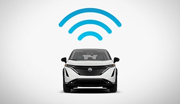 Símbolo Wi-Fi azul del Nissan Ariya 2023 para ilustrar NissanConnect con zona con cobertura inalámbrica de Wi-Fi