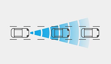 Ilustración del Nissan Armada 2022 con la tecnología de los sensores de la Alerta inteligente de colisión frontal.