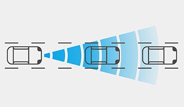 Ilustración del Nissan Armada 2023 con la tecnología de los sensores de la Alerta inteligente de colisión frontal.