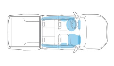 Ilustración de la ubicación de las bolsas de aire de la Nissan Frontier 2023.