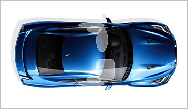 Nissan GT-R 2021 visto desde arriba con las bolsas de aire ilustradas en el interior