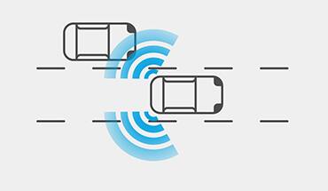 Ilustración del Nissan LEAF 2023 que muestra cómo el Alerta inteligente de punto ciego detecta el auto de al lado