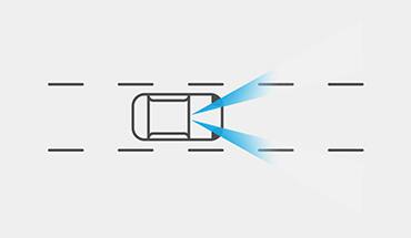 Ilustración del Nissan LEAF 2023 que muestra cómo la tecnología de Intervención inteligente de cambio de carril mantiene el auto centrado en el carril