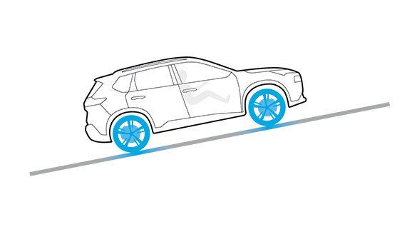 Ilustración del Nissan Murano 2022 en la que se ve el auto en una colina utilizando el asistente de subida y bajada de pendientes