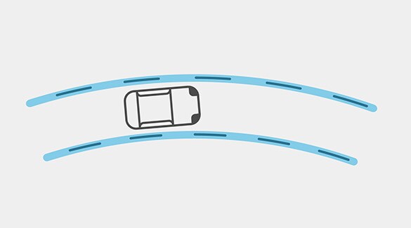 Ilustración de los sensores de ProPILOT Assist del Nissan Rogue Sport 2022 manteniendo el auto centrado en el carril