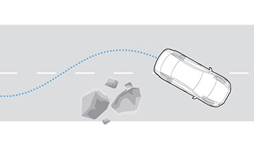 Ilustración del Sistema de frenado antibloqueo del Nissan Versa 2023 evitando obstáculos del camino.