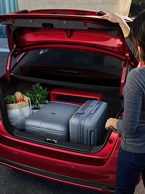 La amplia cajuela del Nissan Versa 2023 con comida y equipaje en su interior.